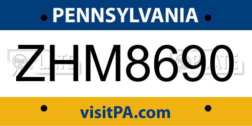 ZHM8690 Pennsylvania License Plate