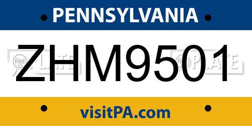 ZHM9501 Pennsylvania License Plate
