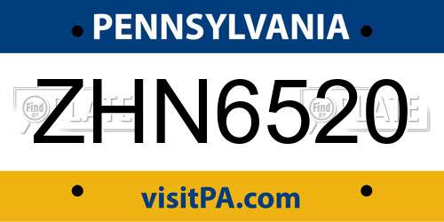 ZHN6520 Pennsylvania License Plate