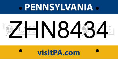 ZHN8434 Pennsylvania License Plate
