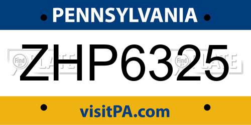 ZHP6325 Pennsylvania License Plate