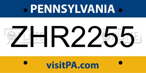 ZHR2255 Pennsylvania License Plate