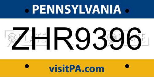 ZHR9396 Pennsylvania License Plate