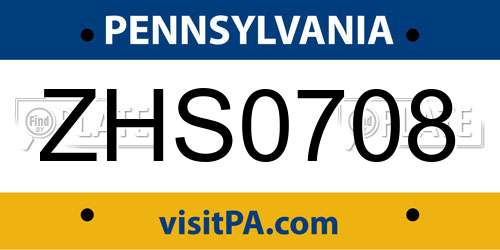 ZHS0708 Pennsylvania License Plate