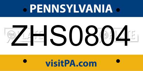 ZHS0804 Pennsylvania License Plate