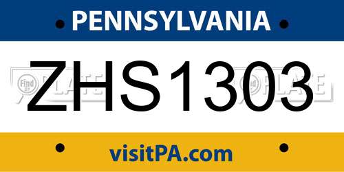 ZHS1303 Pennsylvania License Plate