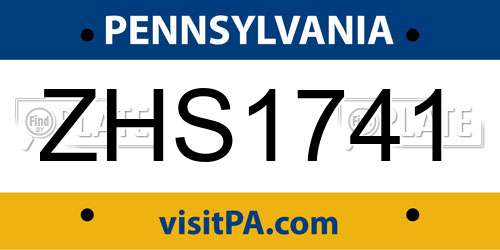 ZHS1741 Pennsylvania License Plate