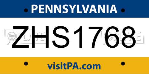 ZHS1768 Pennsylvania License Plate