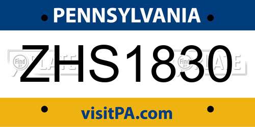 ZHS1830 Pennsylvania License Plate