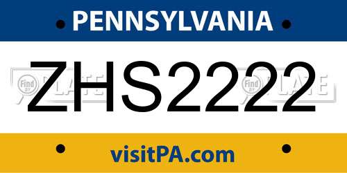 ZHS2222 Pennsylvania License Plate