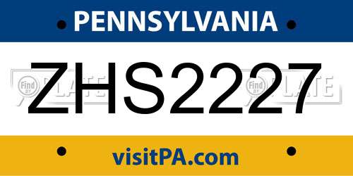 ZHS2227 Pennsylvania License Plate