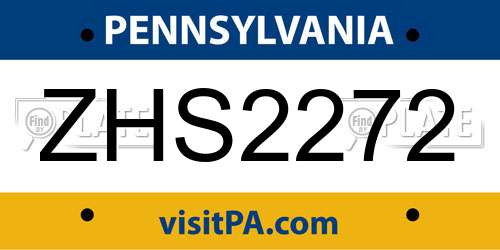 ZHS2272 Pennsylvania License Plate