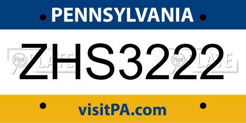 ZHS3222 Pennsylvania License Plate