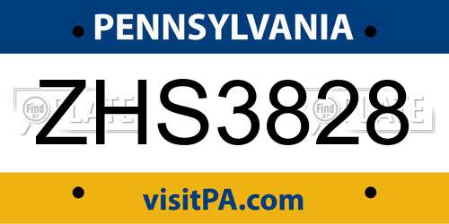 ZHS3828 Pennsylvania License Plate