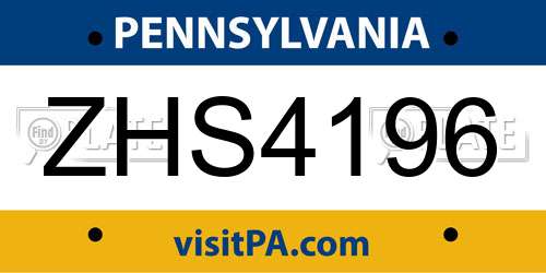 ZHS4196 Pennsylvania License Plate