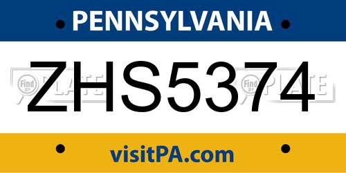 ZHS5374 Pennsylvania License Plate