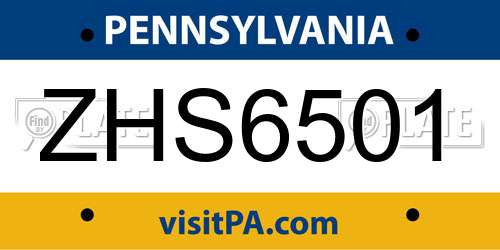 ZHS6501 Pennsylvania License Plate