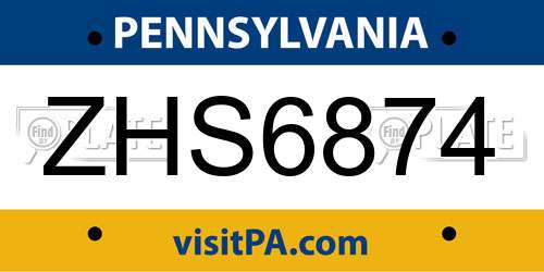 ZHS6874 Pennsylvania License Plate