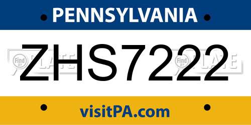 ZHS7222 Pennsylvania License Plate