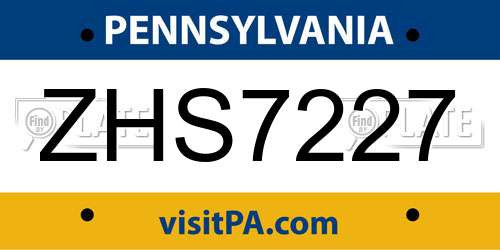 ZHS7227 Pennsylvania License Plate
