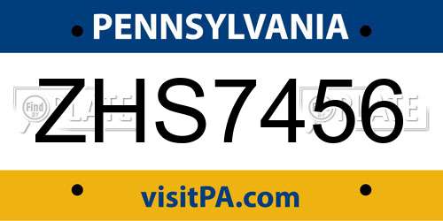 ZHS7456 Pennsylvania License Plate