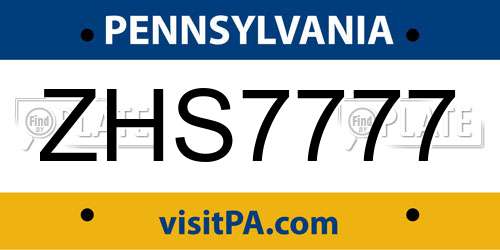 ZHS7777 Pennsylvania License Plate
