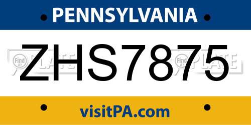 ZHS7875 Pennsylvania License Plate