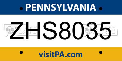ZHS8035 Pennsylvania License Plate