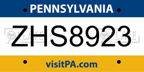 ZHS8923 Pennsylvania License Plate
