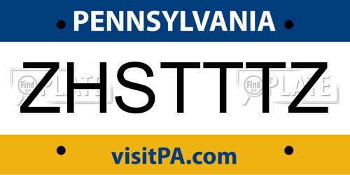 ZHSTTTZ Pennsylvania License Plate