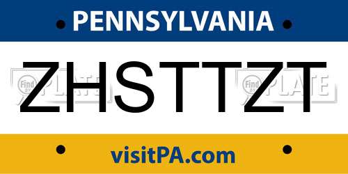ZHSTTZT Pennsylvania License Plate