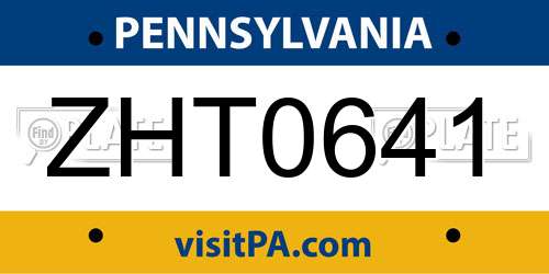 ZHT0641 Pennsylvania License Plate