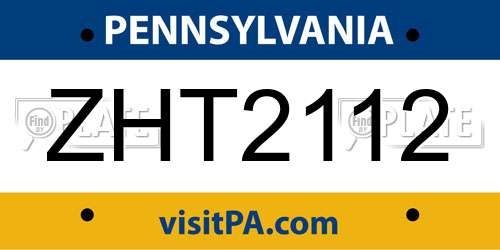 ZHT2112 Pennsylvania License Plate