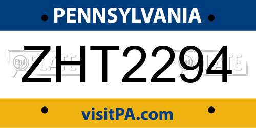 ZHT2294 Pennsylvania License Plate