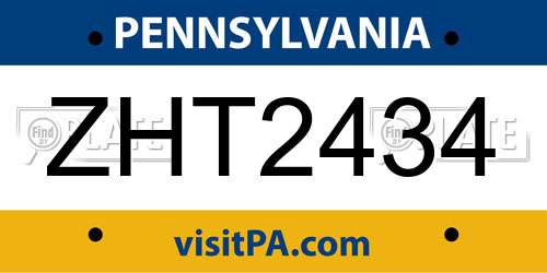 ZHT2434 Pennsylvania License Plate