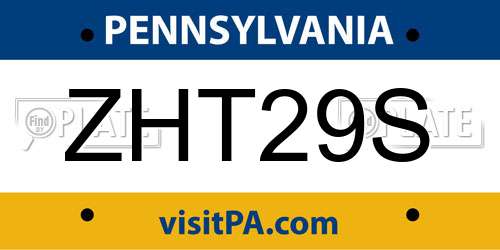 ZHT29S Pennsylvania License Plate