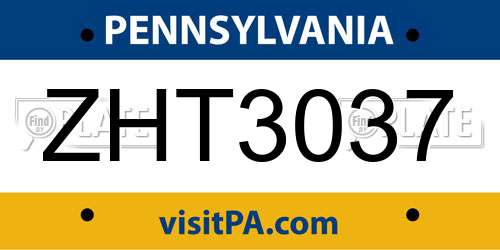 ZHT3037 Pennsylvania License Plate