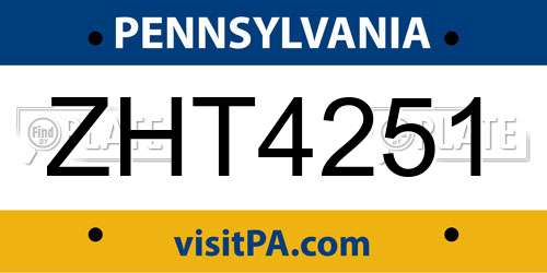 ZHT4251 Pennsylvania License Plate