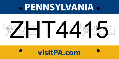 ZHT4415 Pennsylvania License Plate