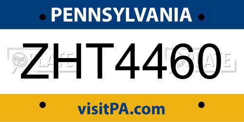ZHT4460 Pennsylvania License Plate