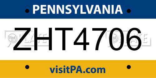 ZHT4706 Pennsylvania License Plate