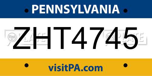 ZHT4745 Pennsylvania License Plate