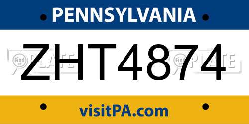 ZHT4874 Pennsylvania License Plate
