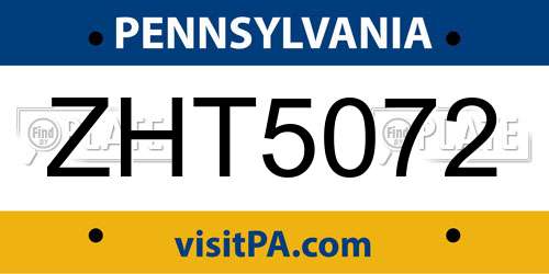 ZHT5072 Pennsylvania License Plate