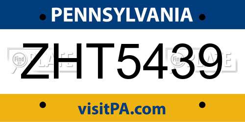 ZHT5439 Pennsylvania License Plate
