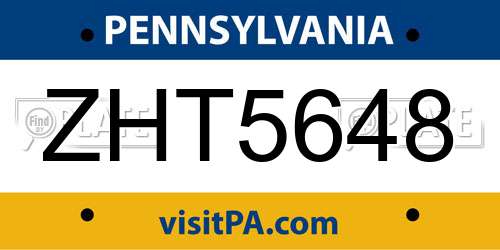 ZHT5648 Pennsylvania License Plate