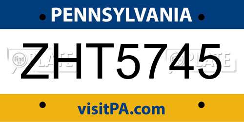ZHT5745 Pennsylvania License Plate