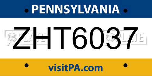 ZHT6037 Pennsylvania License Plate