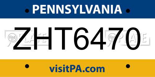 ZHT6470 Pennsylvania License Plate