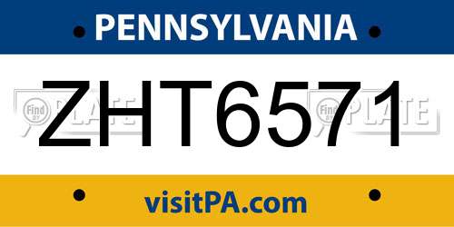ZHT6571 Pennsylvania License Plate